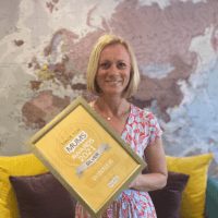 Jo Bates, CEO of Thumbsie with MadeForMums award for innovation